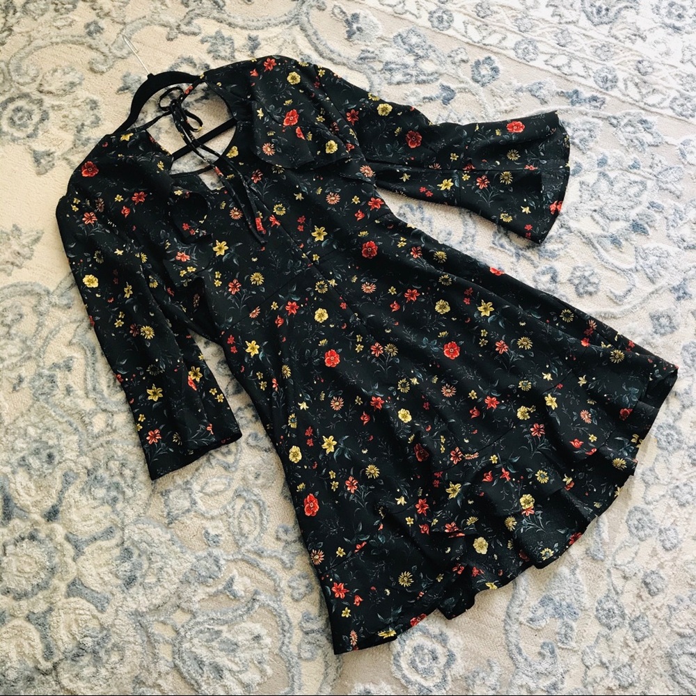 Short Floral Boho Little Black Dress